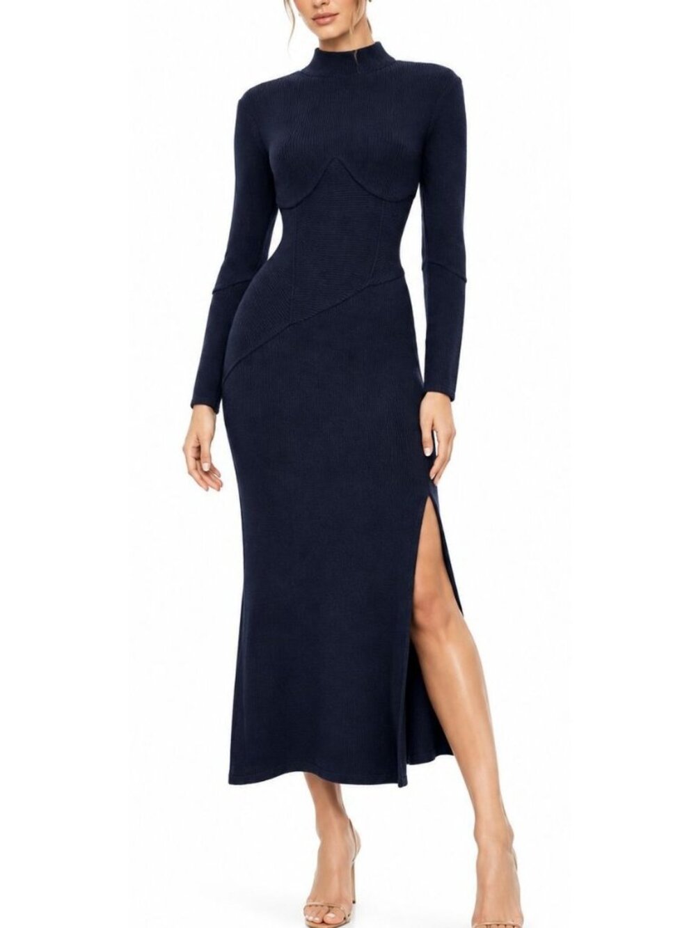 Jonathan Simkhai Back Cutout Dress Mikdnight Directional Ribbed Knit Midi
